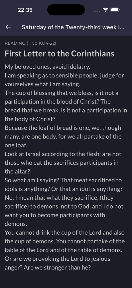 The daily Mass readings in the Catholic Prayers app